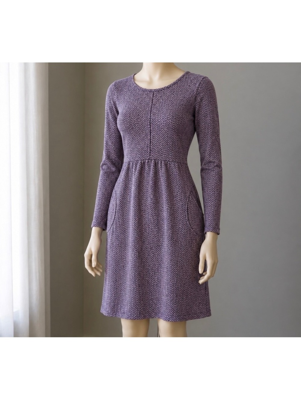 Duluth Trading Wearwithall Ponte Knit Dress Womens L Purple Herringbone Pockets